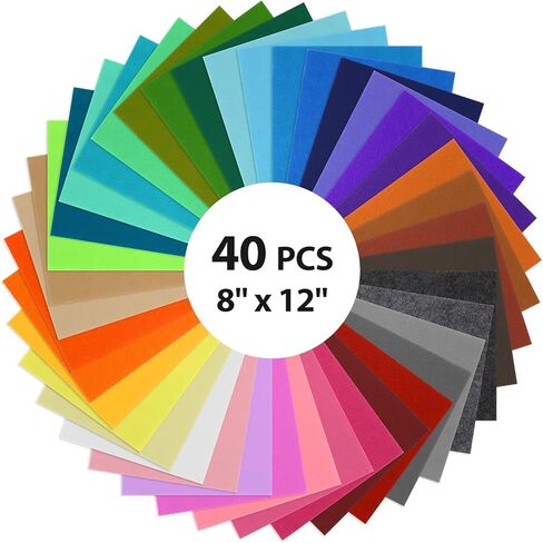 Felt Sheets for Crafts, 12x8 Inch 40 Colors Craft Supplies, 1mm Thick Felt Fabric Rectangle, Crafts DIY, Sewing, Patchwork, Card Making and Art Projects (Pack of 40) in Saudi Arabia