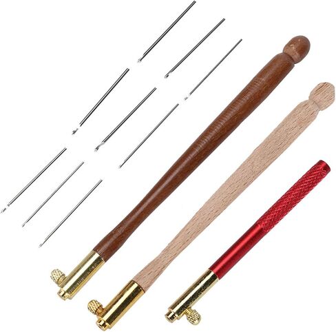 3 قطع من أدوات تامبور من Kodrily، خطافات كروشيه مطرزة بمقبض خشبي من الفولاذ المقاوم للصدأ مع 9 إبر، مجموعة خطافات تامبور، أداة خياطة يدوية بخطاف تامبور فرنسي للترتر والخرز in Kuwait