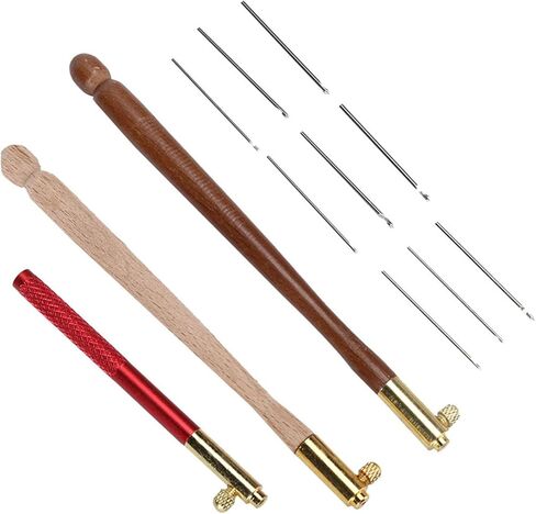 3 قطع من أدوات تامبور من Kodrily، خطافات كروشيه مطرزة بمقبض خشبي من الفولاذ المقاوم للصدأ مع 9 إبر، مجموعة خطافات تامبور، أداة خياطة يدوية بخطاف تامبور فرنسي للترتر والخرز in Kuwait