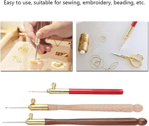 3 قطع من أدوات تامبور من Kodrily، خطافات كروشيه مطرزة بمقبض خشبي من الفولاذ المقاوم للصدأ مع 9 إبر، مجموعة خطافات تامبور، أداة خياطة يدوية بخطاف تامبور فرنسي للترتر والخرز in Kuwait