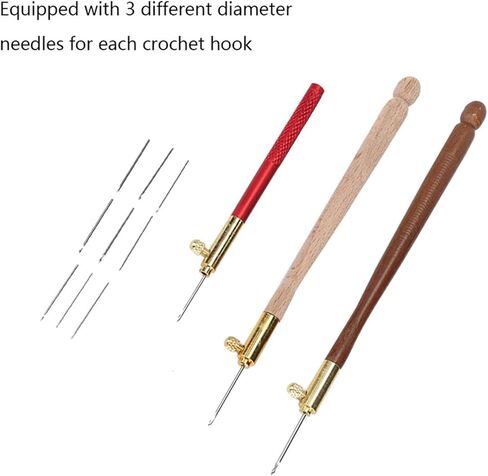 3 قطع من أدوات تامبور من Kodrily، خطافات كروشيه مطرزة بمقبض خشبي من الفولاذ المقاوم للصدأ مع 9 إبر، مجموعة خطافات تامبور، أداة خياطة يدوية بخطاف تامبور فرنسي للترتر والخرز in Kuwait