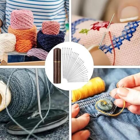 30 إبرة ذاتية الخيط مع علبة إبرة خشبية، سهلة خيط الإبرة، إبرة خياطة يدوية منزلية متعددة الأغراض، لوازم الخياطة للاستخدام المنزلي لمشاريع الخياطة لإصلاح التطريز بنفسك in Kuwait