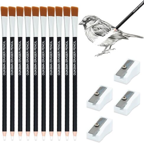 Eraser Pencil Set with Brush and Sharpener, Precision Detail Erasers for Sketching, Drawing, Highlights, Texture Shaping, Art Supplies (6 Eraser Pencils + 2 Sharpeners) in Kuwait