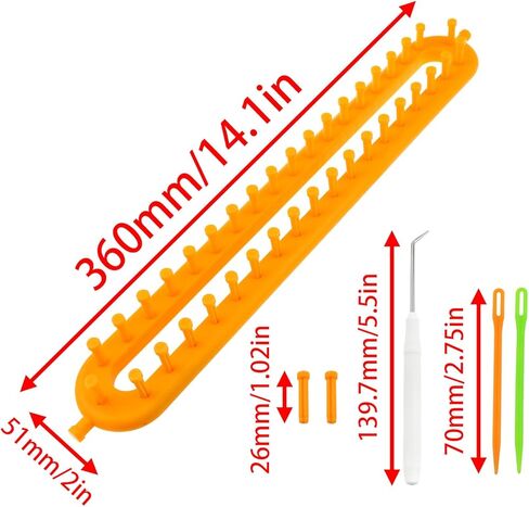 AYLIFU Rectangular Weaving Machine Hook-Knit Set Weaving Hook with Crochet Yellow 36cm/14.17inch for DIY Scarf Shawl and Blanket handicrafts 1 Set in Saudi Arabia