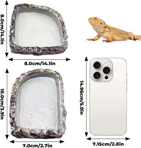 Bearded Dragon Accessories, 2 Pack Reptile Bowl for Feeding and 1 Artificial Plant Decor, Aquarium Habitat Decoration Set for Bearded Dragon, Gecko, Tortoise, Snake, Frog, Other Small Reptile in Saudi Arabia