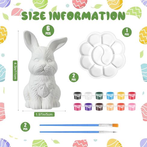 Cinnvoice 11 Pcs Retro Easter Bunny DIY Painting Kit Ceramic to Paint Your Own Bunny Statues Unpainted Plaster Figurines with Strips Brushes Palette and Crafts Kits Party Favor for Adults in Kuwait