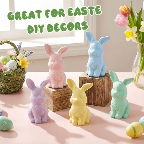 Cinnvoice 11 Pcs Retro Easter Bunny DIY Painting Kit Ceramic to Paint Your Own Bunny Statues Unpainted Plaster Figurines with Strips Brushes Palette and Crafts Kits Party Favor for Adults in Kuwait