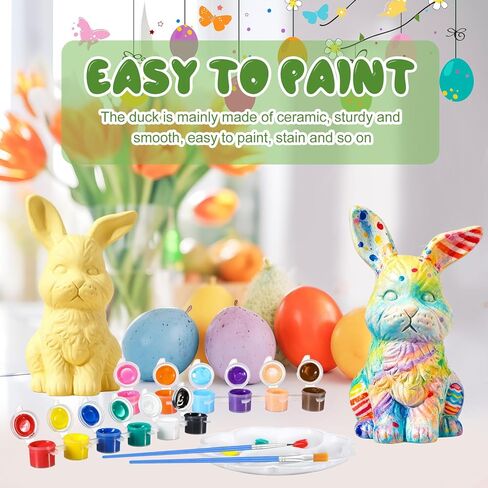 Cinnvoice 11 Pcs Retro Easter Bunny DIY Painting Kit Ceramic to Paint Your Own Bunny Statues Unpainted Plaster Figurines with Strips Brushes Palette and Crafts Kits Party Favor for Adults in Kuwait