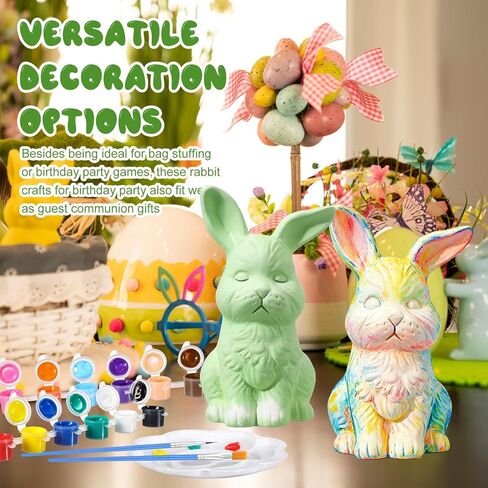 Cinnvoice 11 Pcs Retro Easter Bunny DIY Painting Kit Ceramic to Paint Your Own Bunny Statues Unpainted Plaster Figurines with Strips Brushes Palette and Crafts Kits Party Favor for Adults in Kuwait