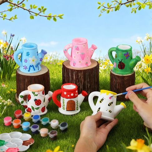 6 مجموعات من remerry مقاس 4.3 بوصة من الأواني الخزفية النضرة للرسم DIY يمكن سقي المزهرية مجموعات الحرف اليدوية أواني النباتات الخزفية لطلاء أواني الزهور القابلة للطلاء مع لوحة الفرشاة لنشاط الفصول الدراسية العائلية in Kuwait
