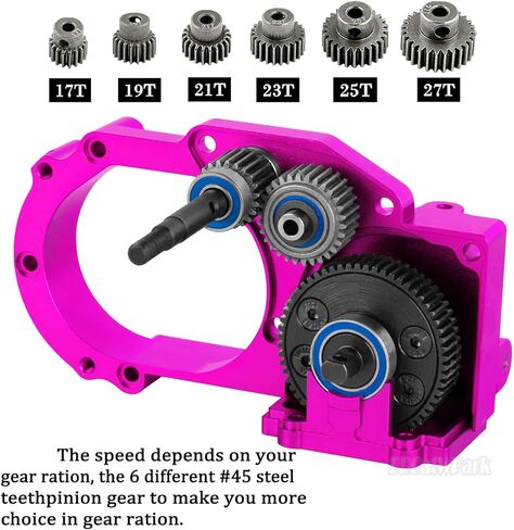علبة تروس علبة نقل الحركة RC مع جزء ترقيات تروس Spur لـ 1/10 Slash/Rustler/Stampede/Bandit 2WD (VXL) Drag Slash/Bigfoot، صندوق التروس الألومنيوم BRCatWPark يقفز لأعلى، استبدال #9495، وردي in Kuwait