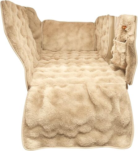 Pelsbarn Luxurious Full Backseat Protector for Dogs with Calming Blanket - Waterproof Pet Hammock Machine Washable (Beige) in Saudi Arabia