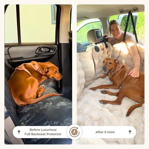 Pelsbarn Luxurious Full Backseat Protector for Dogs with Calming Blanket - Waterproof Pet Hammock Machine Washable (Beige) in Saudi Arabia