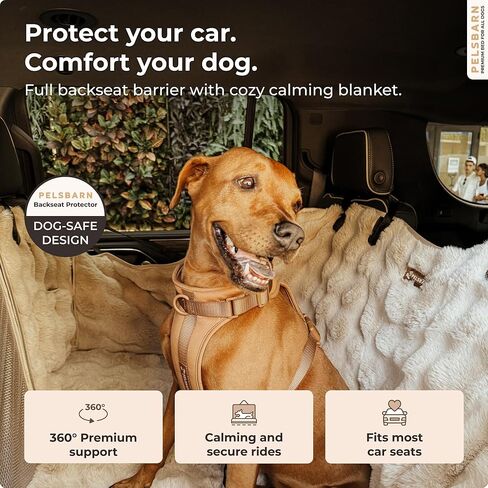 Pelsbarn Luxurious Full Backseat Protector for Dogs with Calming Blanket - Waterproof Pet Hammock Machine Washable (Beige) in Saudi Arabia