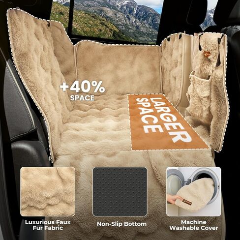 Pelsbarn Luxurious Full Backseat Protector for Dogs with Calming Blanket - Waterproof Pet Hammock Machine Washable (Beige) in Saudi Arabia