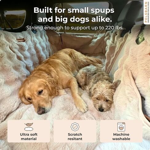 Pelsbarn Luxurious Full Backseat Protector for Dogs with Calming Blanket - Waterproof Pet Hammock Machine Washable (Beige) in Saudi Arabia