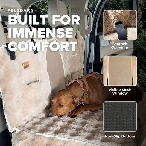 Pelsbarn Luxurious Full Backseat Protector for Dogs with Calming Blanket - Waterproof Pet Hammock Machine Washable (Beige) in Saudi Arabia