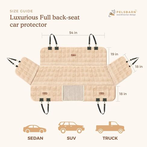 Pelsbarn Luxurious Full Backseat Protector for Dogs with Calming Blanket - Waterproof Pet Hammock Machine Washable (Beige) in Saudi Arabia