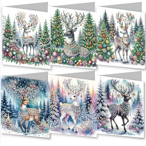 مجموعة بطاقات التهنئة الماسية لعيد الميلاد DIY، 5D DIY Diamond Art Painting بطاقة تهنئة بنمط عيد الميلاد، مجموعات صنع بطاقات عيد الميلاد DIY لأصدقاء العائلة هدية مصنوعة يدويًا - #05-Elk in Saudi Arabia
