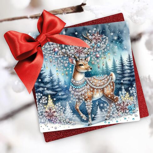 مجموعة بطاقات التهنئة الماسية لعيد الميلاد DIY، 5D DIY Diamond Art Painting بطاقة تهنئة بنمط عيد الميلاد، مجموعات صنع بطاقات عيد الميلاد DIY لأصدقاء العائلة هدية مصنوعة يدويًا - #05-Elk in Saudi Arabia