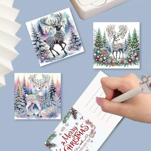 مجموعة بطاقات التهنئة الماسية لعيد الميلاد DIY، 5D DIY Diamond Art Painting بطاقة تهنئة بنمط عيد الميلاد، مجموعات صنع بطاقات عيد الميلاد DIY لأصدقاء العائلة هدية مصنوعة يدويًا - #05-Elk in Saudi Arabia