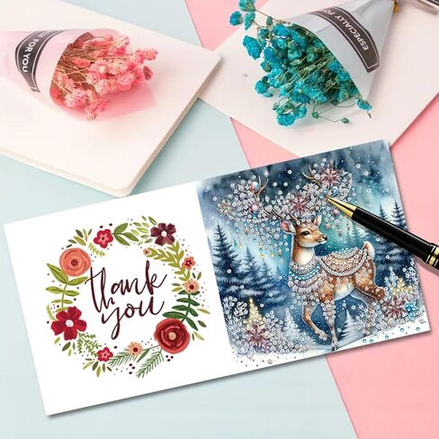 مجموعة بطاقات التهنئة الماسية لعيد الميلاد DIY، 5D DIY Diamond Art Painting بطاقة تهنئة بنمط عيد الميلاد، مجموعات صنع بطاقات عيد الميلاد DIY لأصدقاء العائلة هدية مصنوعة يدويًا - #05-Elk in Saudi Arabia