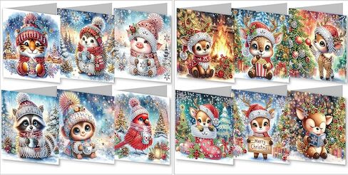 مجموعة بطاقات التهنئة الماسية لعيد الميلاد DIY، 5D DIY Diamond Art Painting بطاقة تهنئة بنمط عيد الميلاد، مجموعات صنع بطاقات عيد الميلاد DIY لأصدقاء العائلة هدية مصنوعة يدويًا - #05-Elk in Saudi Arabia
