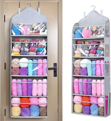 MYBAGZING Hanging Yarn Storage Organizer with Zipper Pockets, 6 Tiers Over The Door & Closet Yarn Holder, Large Crochet & Knitting Organizer with Side Pockets for Hooks, Needles & Accessories in Saudi Arabia