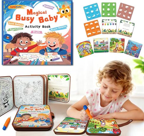 كتاب رسم مائي قابل لإعادة الاستخدام 3 في 1 للأطفال - لعبة تعليمية لمرحلة ما قبل المدرسة مع 10 موضوعات - لعبة تلوين المياه وفرز الألوان - رسم بدون فوضى ومتعة قابلة لإعادة الاستخدام للأعمار من 3 سنوات فما فوق in Kuwait