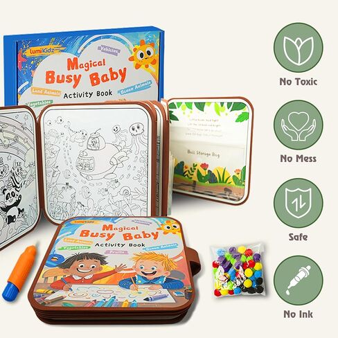 كتاب رسم مائي قابل لإعادة الاستخدام 3 في 1 للأطفال - لعبة تعليمية لمرحلة ما قبل المدرسة مع 10 موضوعات - لعبة تلوين المياه وفرز الألوان - رسم بدون فوضى ومتعة قابلة لإعادة الاستخدام للأعمار من 3 سنوات فما فوق in Kuwait