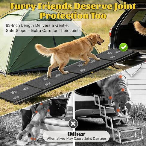منحدر للكلاب للسيارة بطول 63 بوصة و17 بوصة منحدرات محمولة للكلاب الكبيرة سطح سجادة غير قابلة للانزلاق وخطوات واسعة للغاية لسيارة الدفع الرباعي والشاحنات منحدر للكلاب قابل للطي يدعم ما يصل إلى 250 رطلاً in Kuwait