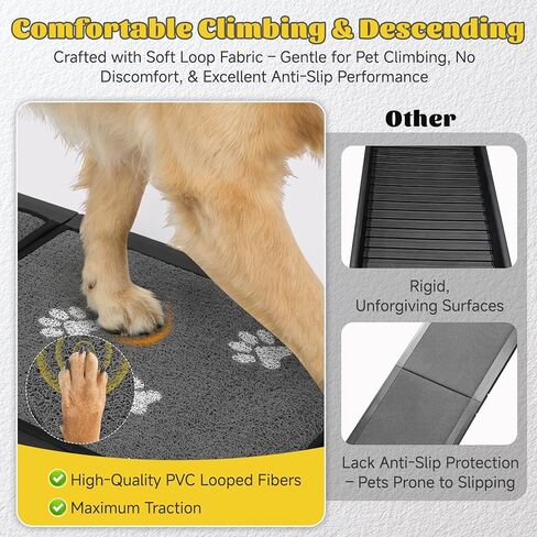 منحدر للكلاب للسيارة بطول 63 بوصة و17 بوصة منحدرات محمولة للكلاب الكبيرة سطح سجادة غير قابلة للانزلاق وخطوات واسعة للغاية لسيارة الدفع الرباعي والشاحنات منحدر للكلاب قابل للطي يدعم ما يصل إلى 250 رطلاً in Kuwait