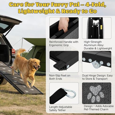 منحدر للكلاب للسيارة بطول 63 بوصة و17 بوصة منحدرات محمولة للكلاب الكبيرة سطح سجادة غير قابلة للانزلاق وخطوات واسعة للغاية لسيارة الدفع الرباعي والشاحنات منحدر للكلاب قابل للطي يدعم ما يصل إلى 250 رطلاً in Kuwait