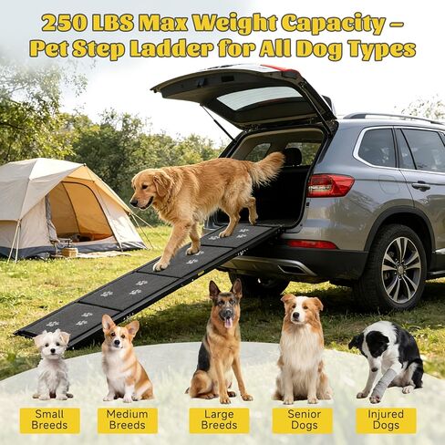 منحدر للكلاب للسيارة بطول 63 بوصة و17 بوصة منحدرات محمولة للكلاب الكبيرة سطح سجادة غير قابلة للانزلاق وخطوات واسعة للغاية لسيارة الدفع الرباعي والشاحنات منحدر للكلاب قابل للطي يدعم ما يصل إلى 250 رطلاً in Kuwait
