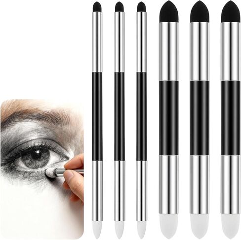 6 PCS Artist Blending Sponge Pen, Double Headed Washable Rubbing Sponge Brush Dual Tip Oil Pastel Blending Tools for Sketching, Drawing, and Highlighting in Saudi Arabia