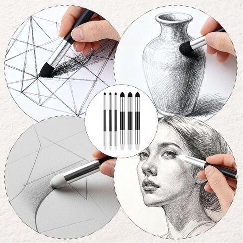 6 PCS Artist Blending Sponge Pen, Double Headed Washable Rubbing Sponge Brush Dual Tip Oil Pastel Blending Tools for Sketching, Drawing, and Highlighting in Saudi Arabia