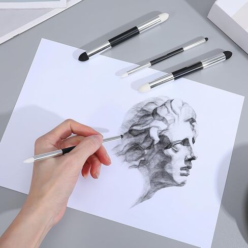 4 قطع من أقلام الإسفنج للمزج للفنانين، قلم إسفنجي للمزج العالمي بطرف مزدوج، قابل لإعادة الاستخدام لمسح الرسم ومزج الرسم الفني وفرشاة القلم وأدوات مزج الباستيل الزيتية للفنان لتسليط الضوء على تفاصيل الظلال وتصحيحها in Saudi Arabia
