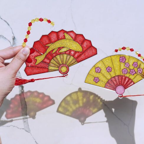 Winlyn 24 مجموعة من ديكورات السنة الصينية الجديدة DIY مروحة Suncatcher الحلي الحرفية مجموعات اللوحة مروحة للأطفال الآسيوية الفيتنامية السنة القمرية الجديدة 2026 سنة أنشطة الفصول الدراسية الحصان تفضل الحفلات in Saudi Arabia
