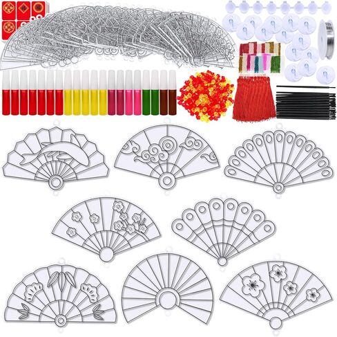 Winlyn 24 مجموعة من ديكورات السنة الصينية الجديدة DIY مروحة Suncatcher الحلي الحرفية مجموعات اللوحة مروحة للأطفال الآسيوية الفيتنامية السنة القمرية الجديدة 2026 سنة أنشطة الفصول الدراسية الحصان تفضل الحفلات in Saudi Arabia