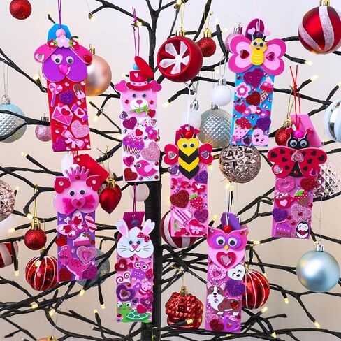 Winlyn 32 Sets Valentine's Day Decorations DIY Heart Animal Bookmarks Valentine Craft Kits Blank Foam Bookmarks with Hearts Stickers for Kids Classroom Activities Reading Party Favors Gift Exchange in Saudi Arabia