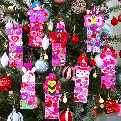 Winlyn 32 Sets Valentine's Day Decorations DIY Heart Animal Bookmarks Valentine Craft Kits Blank Foam Bookmarks with Hearts Stickers for Kids Classroom Activities Reading Party Favors Gift Exchange in Saudi Arabia