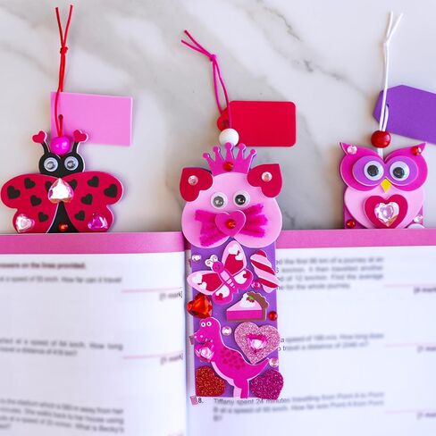 Winlyn 32 Sets Valentine's Day Decorations DIY Heart Animal Bookmarks Valentine Craft Kits Blank Foam Bookmarks with Hearts Stickers for Kids Classroom Activities Reading Party Favors Gift Exchange in Saudi Arabia
