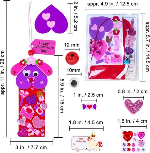 Winlyn 32 Sets Valentine's Day Decorations DIY Heart Animal Bookmarks Valentine Craft Kits Blank Foam Bookmarks with Hearts Stickers for Kids Classroom Activities Reading Party Favors Gift Exchange in Saudi Arabia
