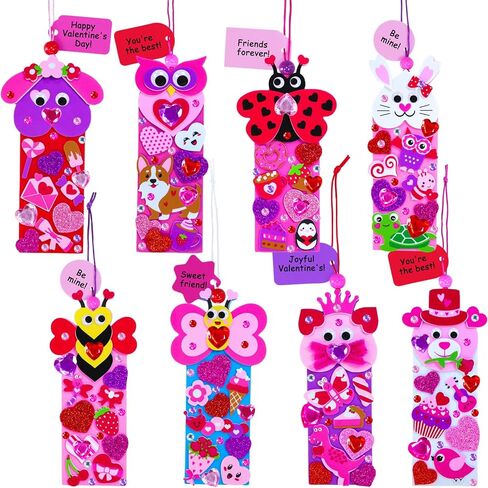 Winlyn 32 Sets Valentine's Day Decorations DIY Heart Animal Bookmarks Valentine Craft Kits Blank Foam Bookmarks with Hearts Stickers for Kids Classroom Activities Reading Party Favors Gift Exchange in Saudi Arabia