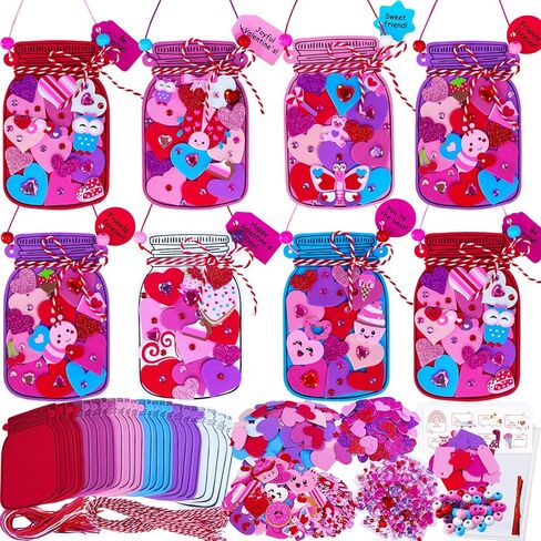Winlyn 24 مجموعات عيد الحب القلب ميسون جرة الحلي الزينة DIY عيد الحب الحرفية مجموعات متنوعة ميسون جرة على شكل قلب ملصقات عيد الحب للأطفال المدرسة الفصول الدراسية أنشطة تبادل الهدايا in Saudi Arabia