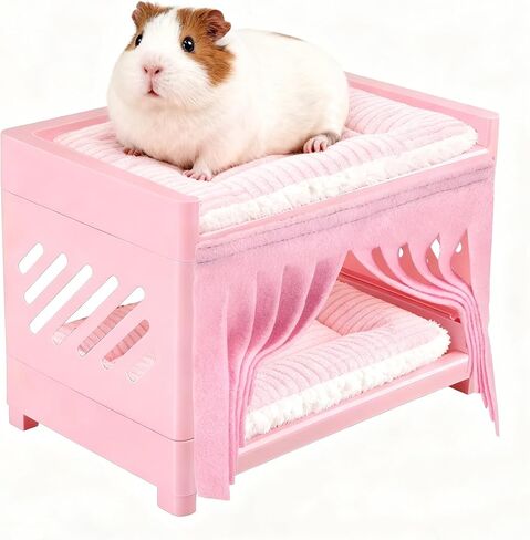Guinea Pig Bunk Bed with 2 Mats & Tassel Curtains Double-Deck Small Animal Hideout Sleep Loft for Guinea Pigs & Other Small Pets Washable Cushions, Non-Toxic, Easy Clean in Kuwait