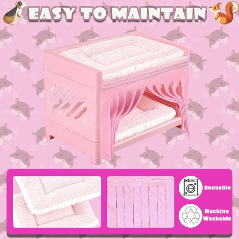 Guinea Pig Bunk Bed with 2 Mats & Tassel Curtains Double-Deck Small Animal Hideout Sleep Loft for Guinea Pigs & Other Small Pets Washable Cushions, Non-Toxic, Easy Clean in Kuwait