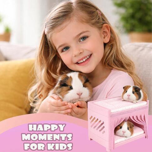 Guinea Pig Bunk Bed with 2 Mats & Tassel Curtains Double-Deck Small Animal Hideout Sleep Loft for Guinea Pigs & Other Small Pets Washable Cushions, Non-Toxic, Easy Clean in Kuwait