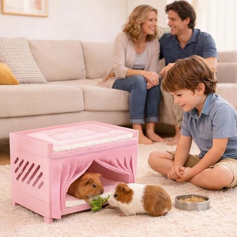 Guinea Pig Bunk Bed with 2 Mats & Tassel Curtains Double-Deck Small Animal Hideout Sleep Loft for Guinea Pigs & Other Small Pets Washable Cushions, Non-Toxic, Easy Clean in Kuwait