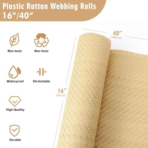 Wesiti 16 "x 40" البلاستيك الروطان قصب حزام النسيج لفة المنسوجة يدويا الاصطناعية بولي الروطان رولز فو قصب مفتوح نسج شبكة DIY الأثاث الديكور كرسي مجلس الوزراء سقف السرير سلة أسقف الباب in Kuwait